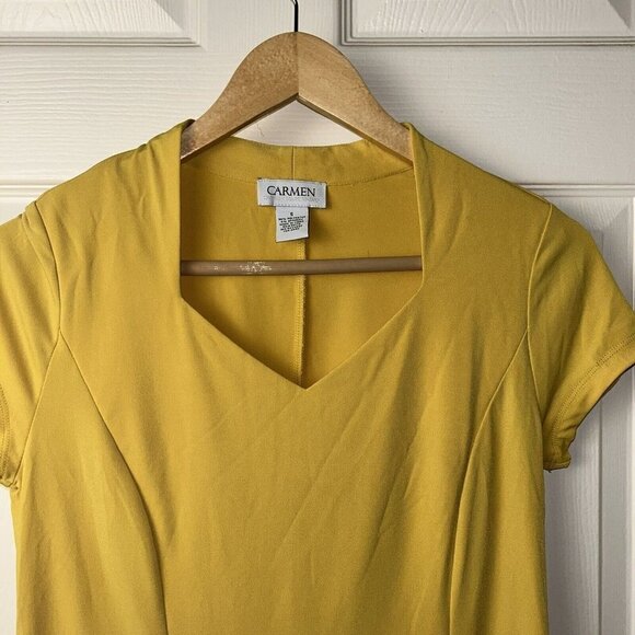 Carmen Mustard Yellow Short Sleeve Square Neck Pullover Blouse Size Small - Picture 3 of 8